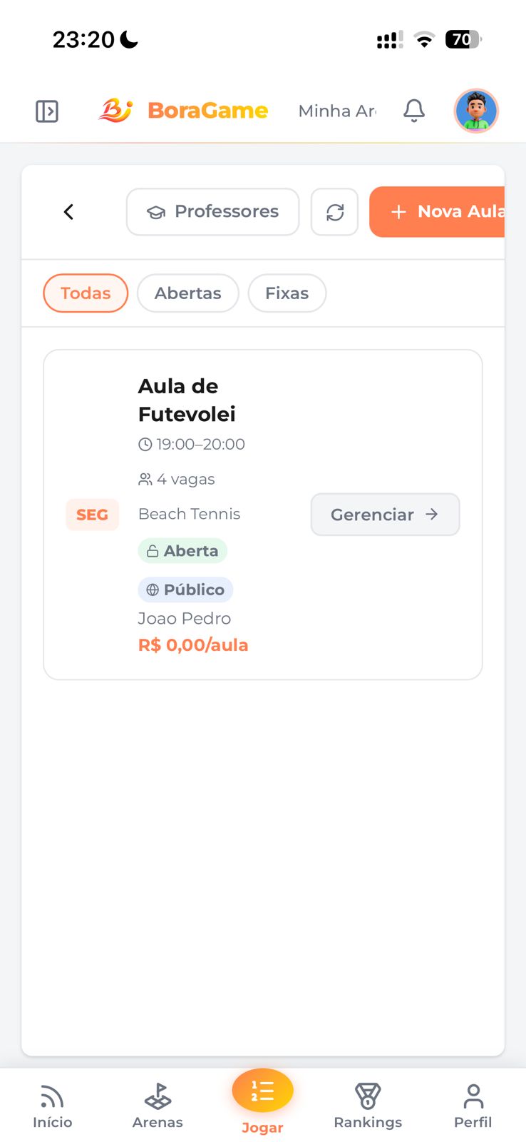 Detalhe de aula no app do jogador