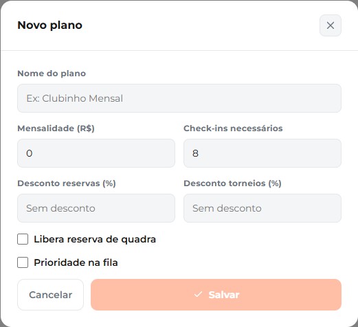 Configuração de planos e mensalidades