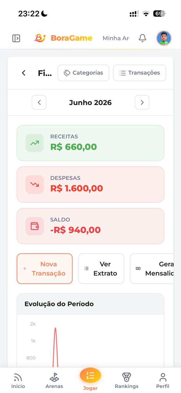 Financeiro no app do BoraGame