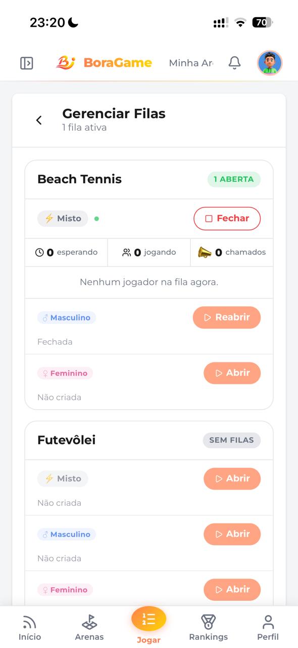 Fila em tempo real no app do jogador