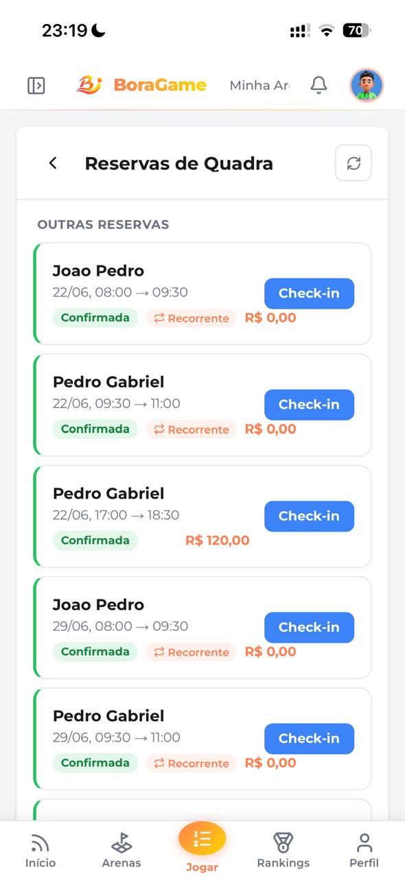 Reserva de quadra no app do BoraGame
